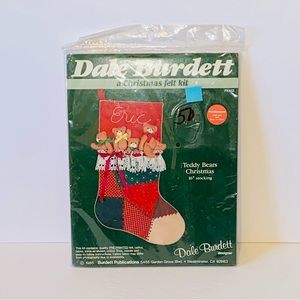 NIP Vintage 1985 Dale Burdett Christmas Felt Kit Teddy Bear Stocking 16”